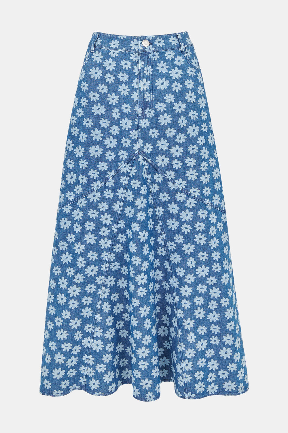 Graphic Daisy Denim Maxi Skirt